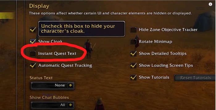 instant quest text