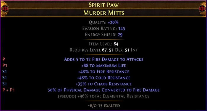 poe Craft 50% Fire Conversion Gloves